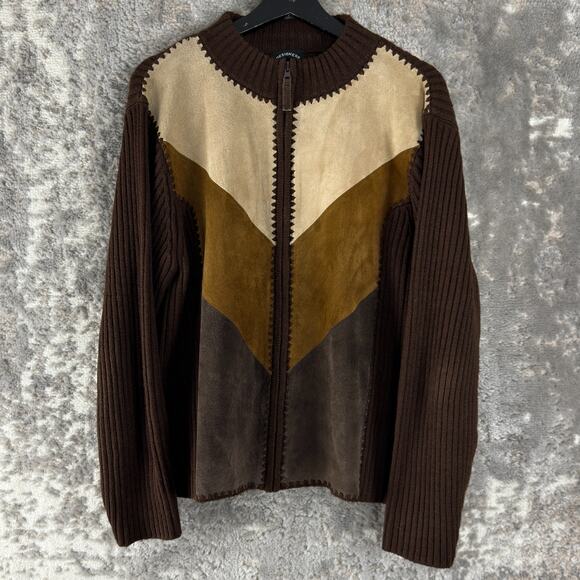 Designers Studio Original Size XL Ribbed Genuine Leather Suede Sweater Brown - Picture 1 of 9
